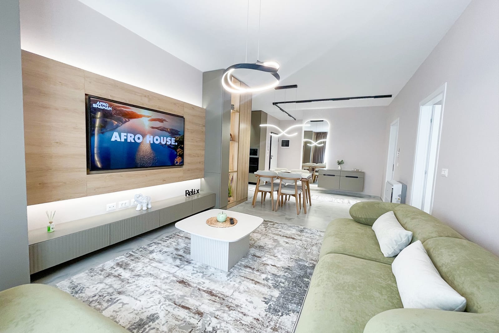 Open-plan living and dining area