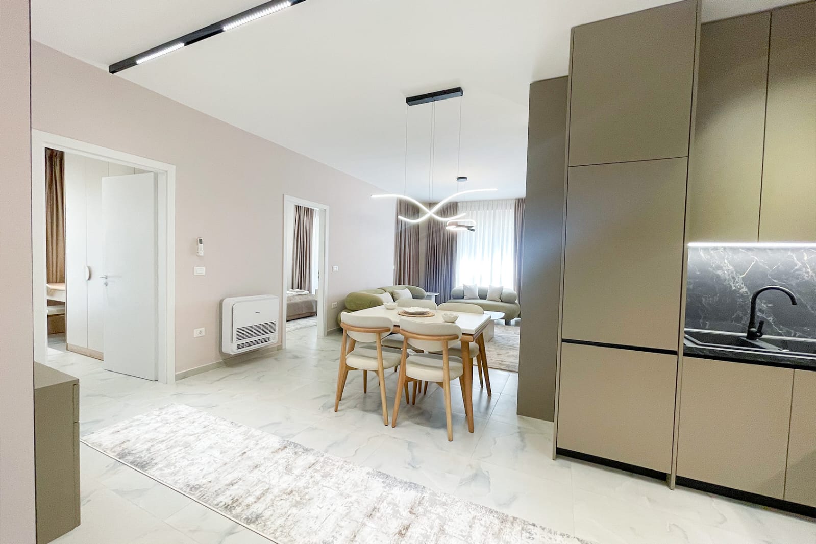 Open-plan living, dining and kitchen